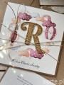 Wyjątkowa ręcznie robiona kartka na chrzest od matki chrzestnej, ojca, dziadków + najpiękniejsze życzenia od serca dla chłopca - pamiątka chrztu z literką R