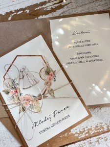 Ręcznie robiona kartka na ślub - ślubna z życzeniami dla Młodej Pary boho