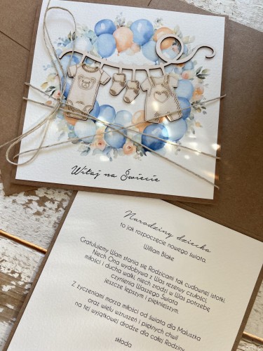 Ręcznie robiona kartka na narodziny dziecka - gratulacje z okazji narodzin syna, chłopca