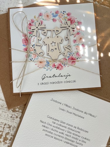 Ręcznie robiona kartka na narodziny córeczki  - gratulacje
