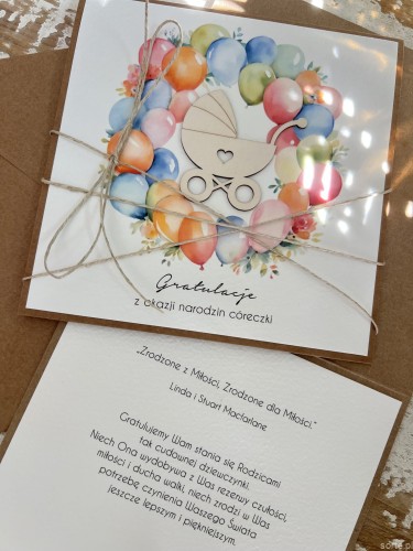 Ręcznie robiona kartka na narodziny córeczki  - gratulacje