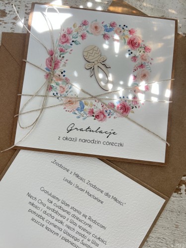 Ręcznie robiona kartka na narodziny córeczki  - gratulacje