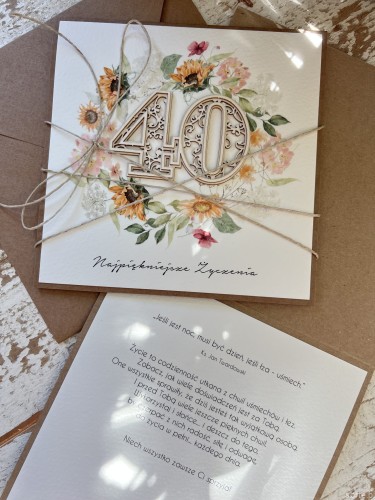 Wyjątkowa kartka na czterdziestkę, prezent na 40 prezent + życzenia urodzinowe