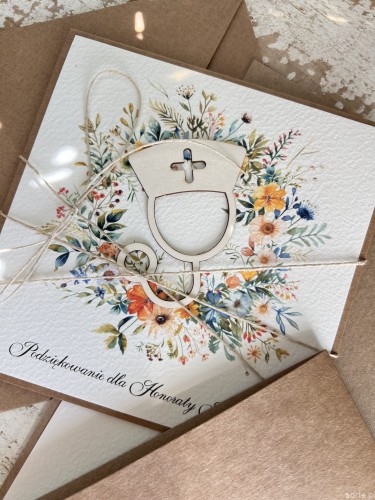 Ręcznie robiona kartka podziękowania, gratulacje dla pielęgniarki z personalizacją