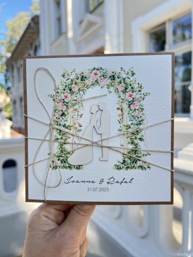 Personalizowany prezent - wyjątkowa kartka ślubna ręcznie robiona w stylu boho na ślub pomysł prezent ślubny z personalizacją + personalizowane najpiękniejsze życzenia ślubne