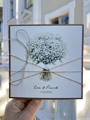 Personalizowana kartka ślubna ręcznie robiona, życzenia na ślub gipsówka