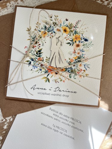 Personalizowany prezent - wyjątkowa kartka ślubna ręcznie robiona w stylu boho na ślub pomysł prezent ślubny z personalizacją + personalizowane najpiękniejsze życzenia ślubne