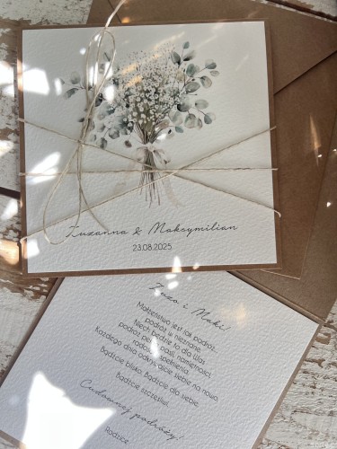 Personalizowana kartka ślubna ręcznie robiona, życzenia na ślub gipsówka