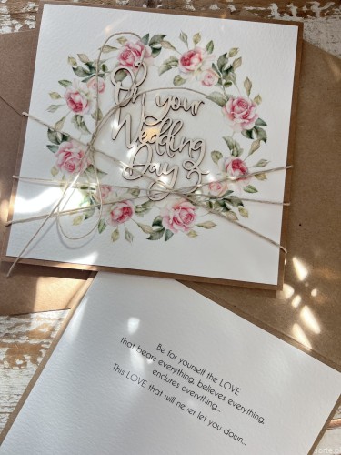 Kartka ślubna handmade Wedding Day card z życzeniami