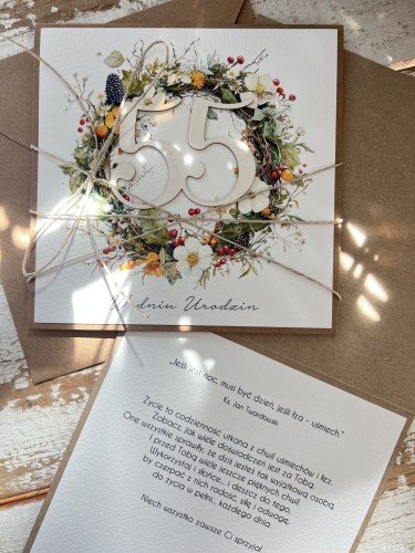 Wyjątkowa ręcznie robiona kartka życzenia na 55 urodziny - pomysł na prezent - najpiękniejsze życzenia od serca