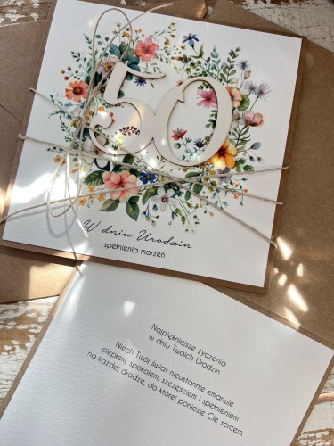 Wyjątkowa kartka ręcznie robiona na 50 urodziny życzenia