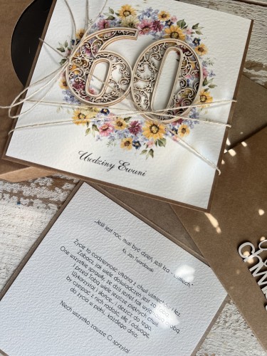 Personalizowany prezent - kartka ręcznie robiona na 60 urodziny, pomysł na prezent z personalizacją + personalizowane najpiękniejsze życzenia urodzinowe