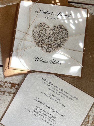 Personalizowana kartka ślubna ręcznie robiona serce  - życzenia ślubne