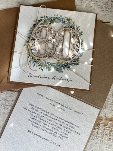 Wyjątkowa ręcznie robiona kartka życzenia na 80 urodziny, osiemdziesiątka - pomysł na prezent na osiemdziesiątkę z personalizacją