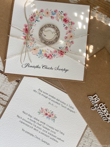 Wyjątkowa ręcznie robiona kartka na chrzest od matki chrzestnej, ojca, dziadków + najpiękniejsze życzenia od serca - pamiątka chrztu (z)