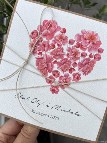 Personalizowana kartka ślubna ręcznie robiona, życzenia na ślub serce