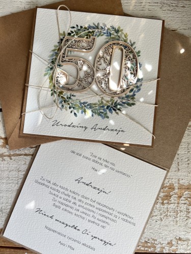 Wyjątkowa kartka ręcznie robiona na 50 urodziny prezent na pięćdziesiątkę z personalizacją  najpiękniejsze życzenia urodzinowe