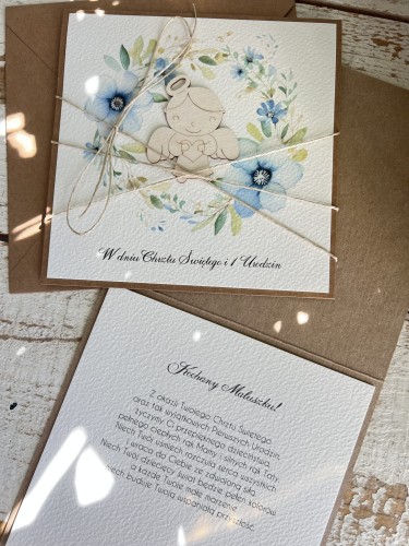 Wyjątkowa ręcznie robiona kartka na chrzest i roczek jednocześnie + najpiękniejsze życzenia