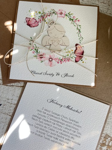 Wyjątkowa ręcznie robiona kartka na chrzest i roczek jednocześnie + najpiękniejsze życzenia