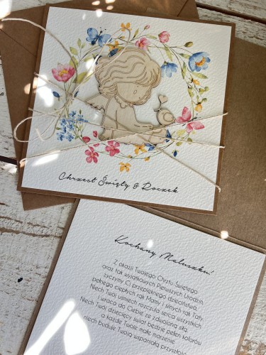 Wyjątkowa ręcznie robiona kartka na chrzest i roczek jednocześnie + najpiękniejsze życzenia