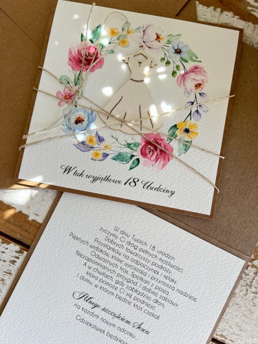 Wyjątkowa ręcznie robiona kartka na 18-ste urodziny, osiemnastka, pomysł na prezent życzenia na osiemnastkę dla dziewczyny od matki chrzestnej
