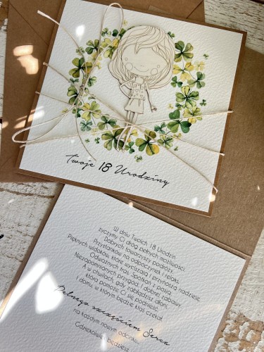 Wyjątkowa ręcznie robiona kartka na 18-ste urodziny, osiemnastka, pomysł na prezent życzenia na osiemnastkę dla dziewczyny od matki chrzestnej