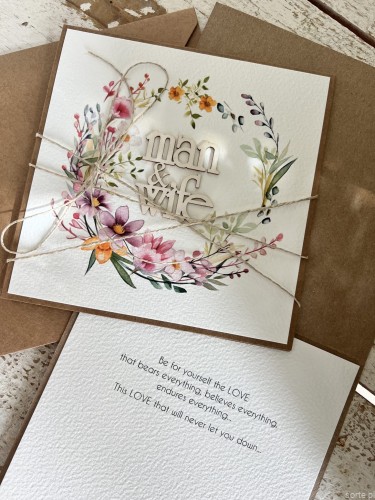 Kartka ślubna ręcznie robiona boho wedding card man&wife