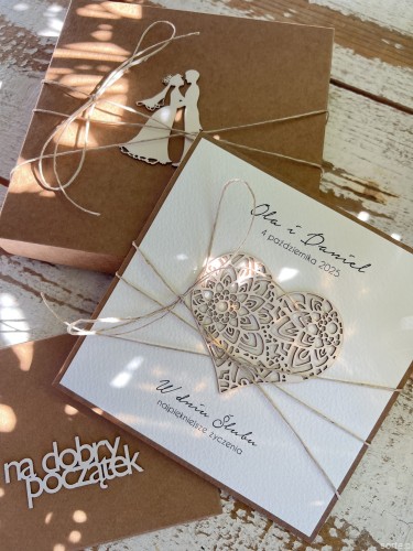Rustykalna kartka ślubna z personalizacją ślub boho
