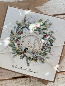 Kartka świąteczna ręcznie robiona na Boże Narodzenie - szopka