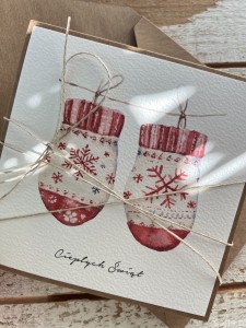 Kartka świąteczna ręcznie robiona na Boże Narodzenie - rękawiczki
