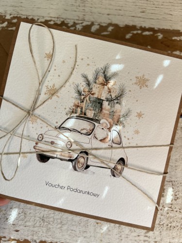 Personalizowany voucher podarunkowy na Boże Narodzenie, bon prezentowy, zaproszenie na masaż, do spa, itp. - kartka ręcznie robiona z personalizacją