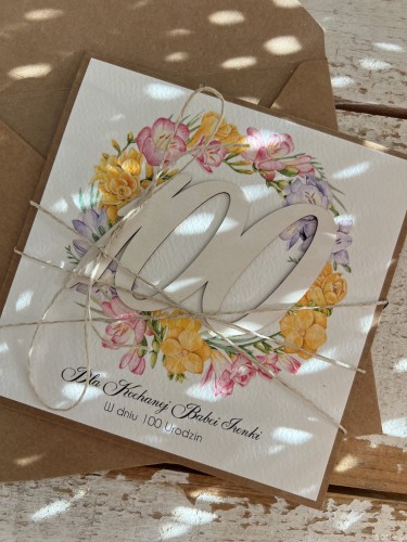 Kartka ręcznie robiona urodzinowa na 100 urodziny prezent z personalizacją