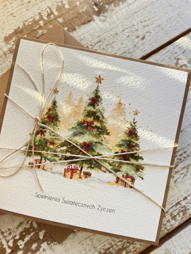 Kartka świąteczna ręcznie robiona na Boże Narodzenie choinka 1