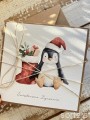 Kartka świąteczna ręcznie robiona na Boże Narodzenie z pingwinkiem 1