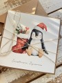 Kartka świąteczna ręcznie robiona na Boże Narodzenie z pingwinkiem 1