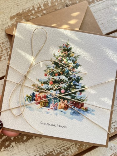 Kartka świąteczna ręcznie robiona na Boże Narodzenie choinka BN2