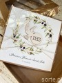 Ręcznie robiona kartka komunijna z personalizacją w wianku od ojca chrzestnego, matki chrzestnej  - prezent na komunię dla chrześniaka, życzenia komunijne