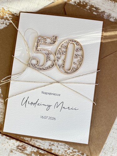 Wyjątkowa personalizowana kartka ręcznie robiona na 50 urodziny, pomysł na prezent na pięćdziesiątkę z personalizacją + personalizowane najpiękniejsze życzenia urodzinowe duża A5