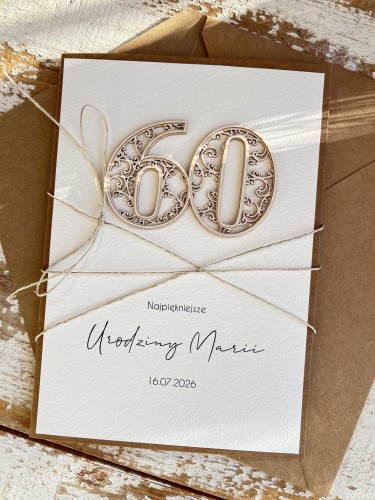 Wyjątkowa personalizowana kartka ręcznie robiona na 60 urodziny, pomysł na prezent na sześćdziesiątkę z personalizacją + personalizowane najpiękniejsze życzenia urodzinowe duża A5