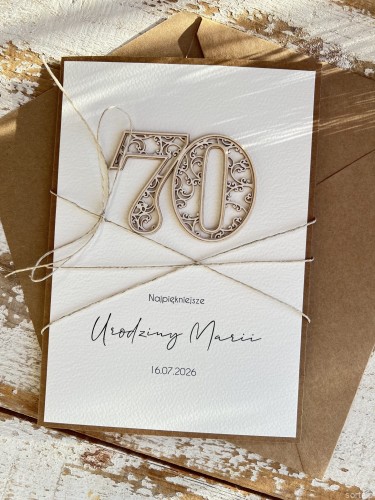 Wyjątkowa personalizowana kartka ręcznie robiona na 70 urodziny, pomysł na prezent na siedemdziesiątkę z personalizacją + personalizowane najpiękniejsze życzenia urodzinowe duża A5
