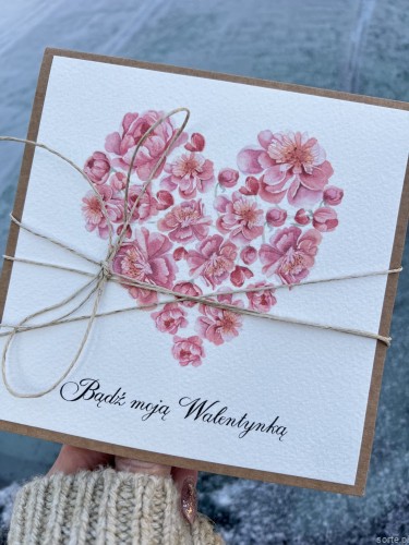 Wyjątkowa ręcznie robiona kartka prezent na walentynki, walentynkowa - walentynka