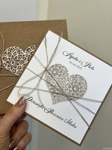 Ręcznie robiona kartka na rocznicę ślubu z pudełkiem - życzenia rocznicowe