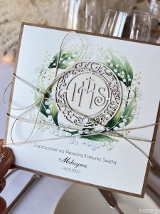 Najpiękniejsze zaproszenia na komunię z wiankiem - zaproszenia komunijne ręcznie robione dla chłopca, dla dziewczynki - konwalie - wianek