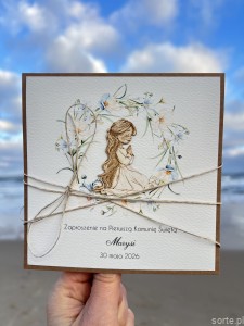 Najpiękniejsze zaproszenia na komunię z wiankiem - zaproszenia komunijne ręcznie robione dla dziewczynki - wianek