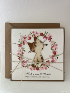 Kartka ręcznie robiona - urodzinowa w dniu urodzin personalizowana z kotem