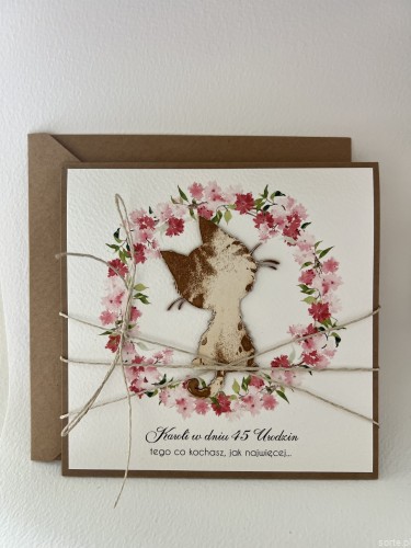 Kartka ręcznie robiona - urodzinowa w dniu urodzin personalizowana z kotem