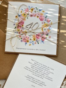 Wyjątkowa kartka ręcznie robiona na 40 urodziny prezent na czterdziestkę - życzenia 