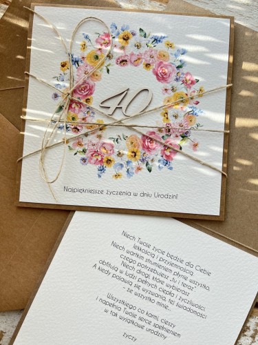 Wyjątkowa kartka ręcznie robiona na 40 urodziny prezent na czterdziestkę - życzenia