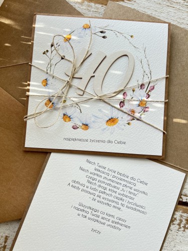 Wyjątkowa kartka ręcznie robiona na 40 urodziny prezent na czterdziestkę - życzenia