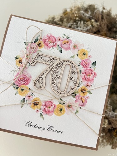 Personalizowana wyjątkowa kartka ręcznie robiona na 70 urodziny z życzeniami